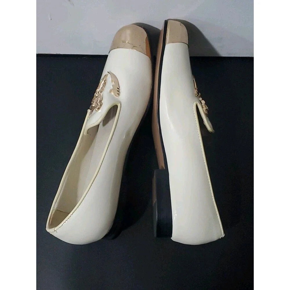 Piergitar 8.5 White/Cream Skull Gold Accents Men's Dress Shoes Patent Leather